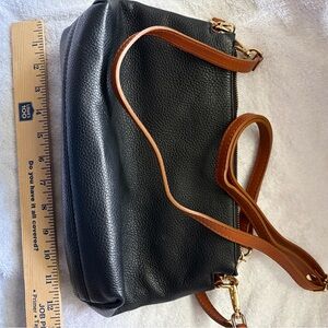 Black Leather Crossbody Bag with Brown Straps